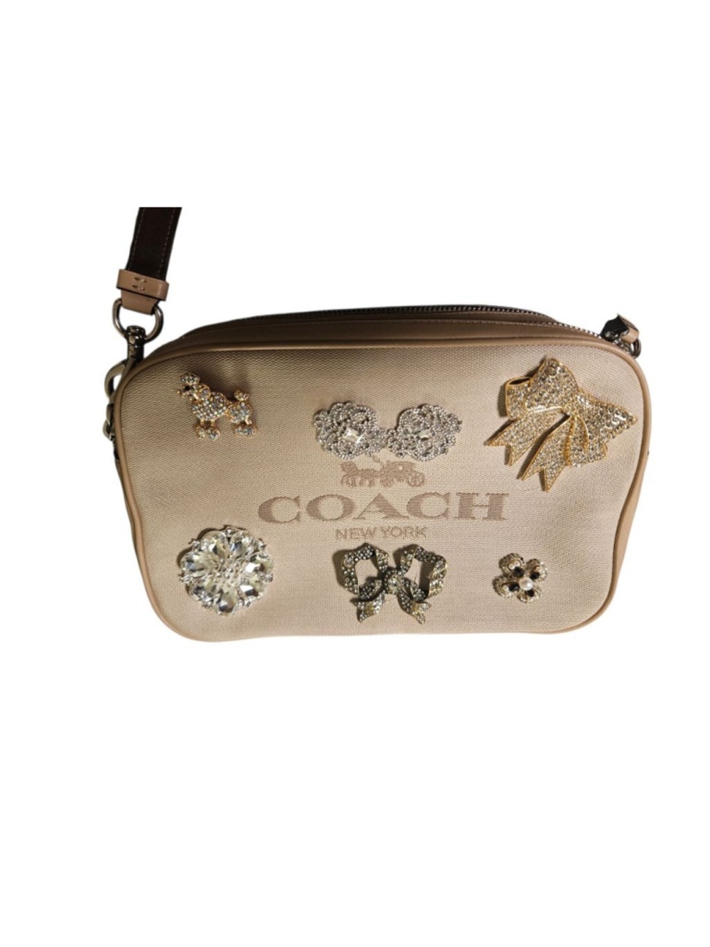 Coach Beige Brown Embellished Crossbody Bag One Size - Picture 3 of 13